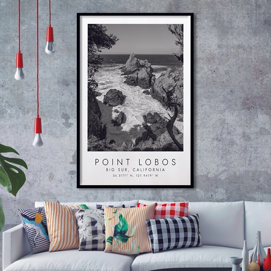 Point Lobos Big Sur California Black And White Art Framed Art Prints Wall Art Decor, Framed Picture