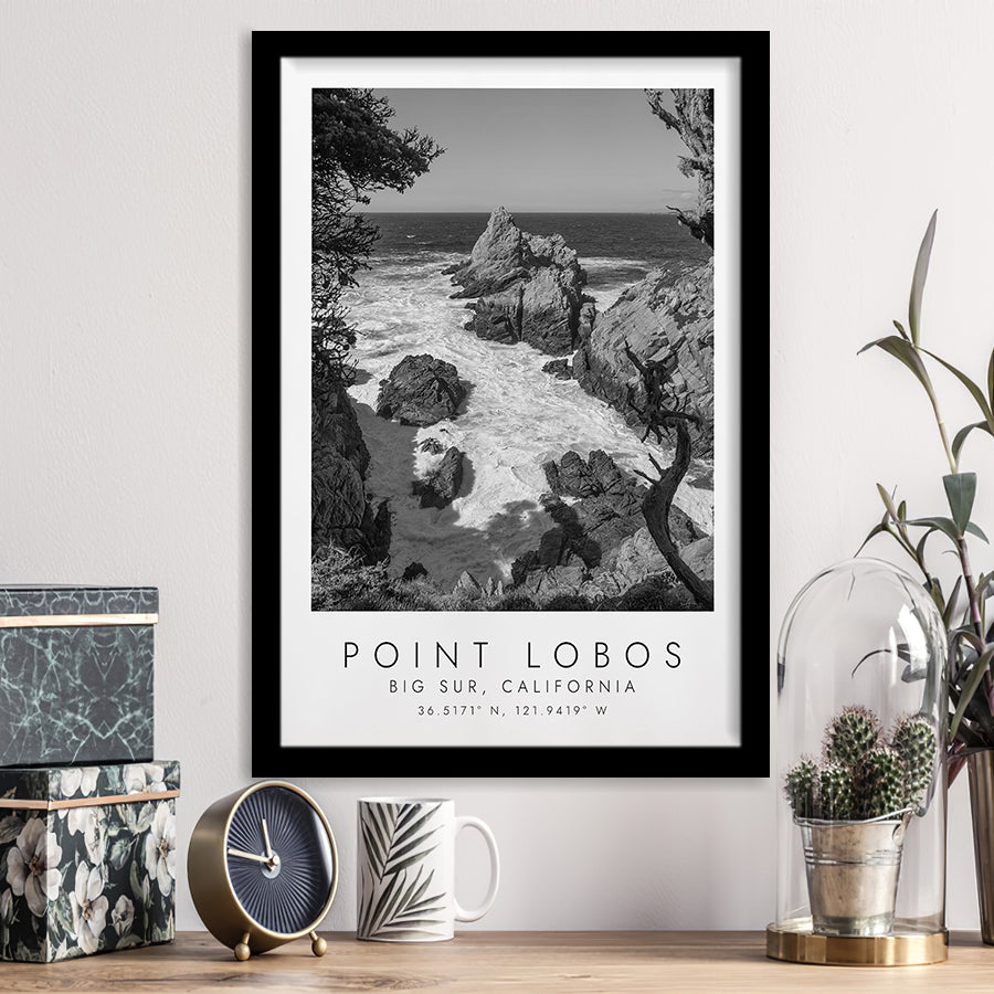 Point Lobos Big Sur California Black And White Art Framed Art Prints Wall Art Decor, Framed Picture