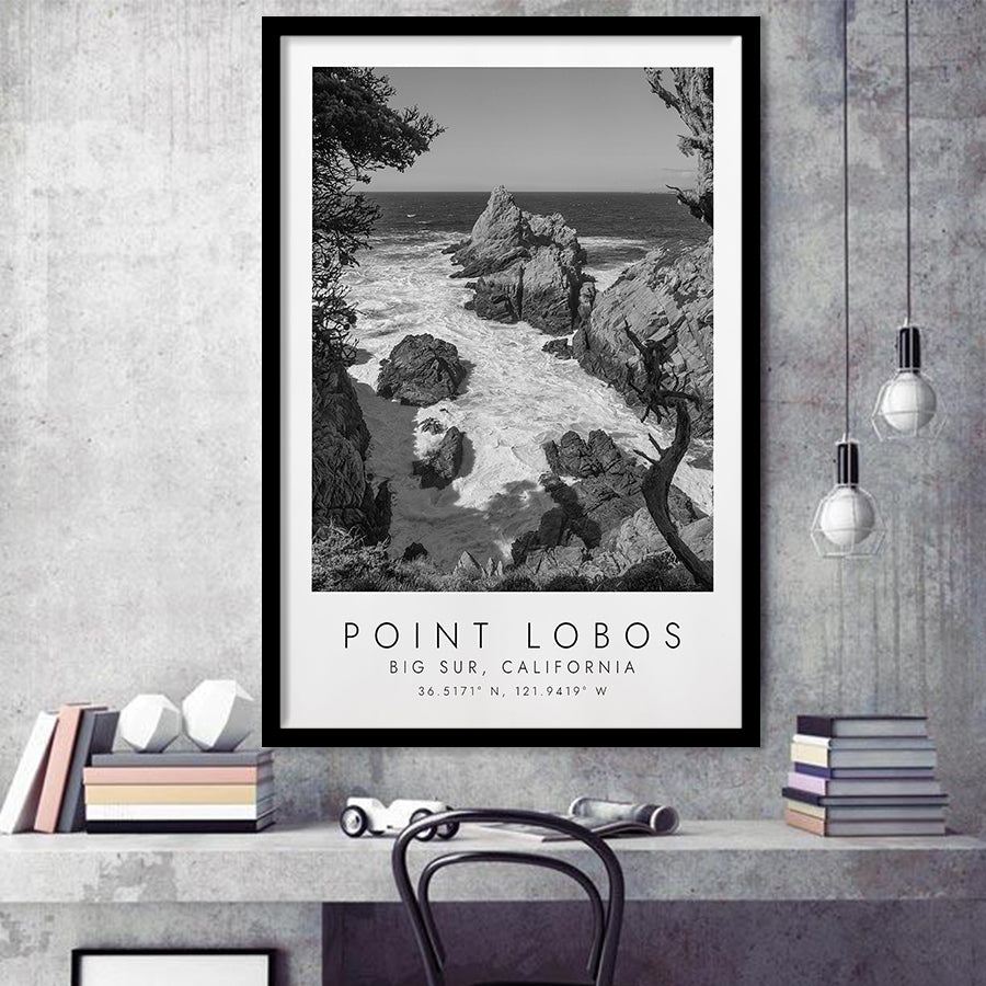 Point Lobos Big Sur California Black And White Art Framed Art Prints Wall Art Decor, Framed Picture