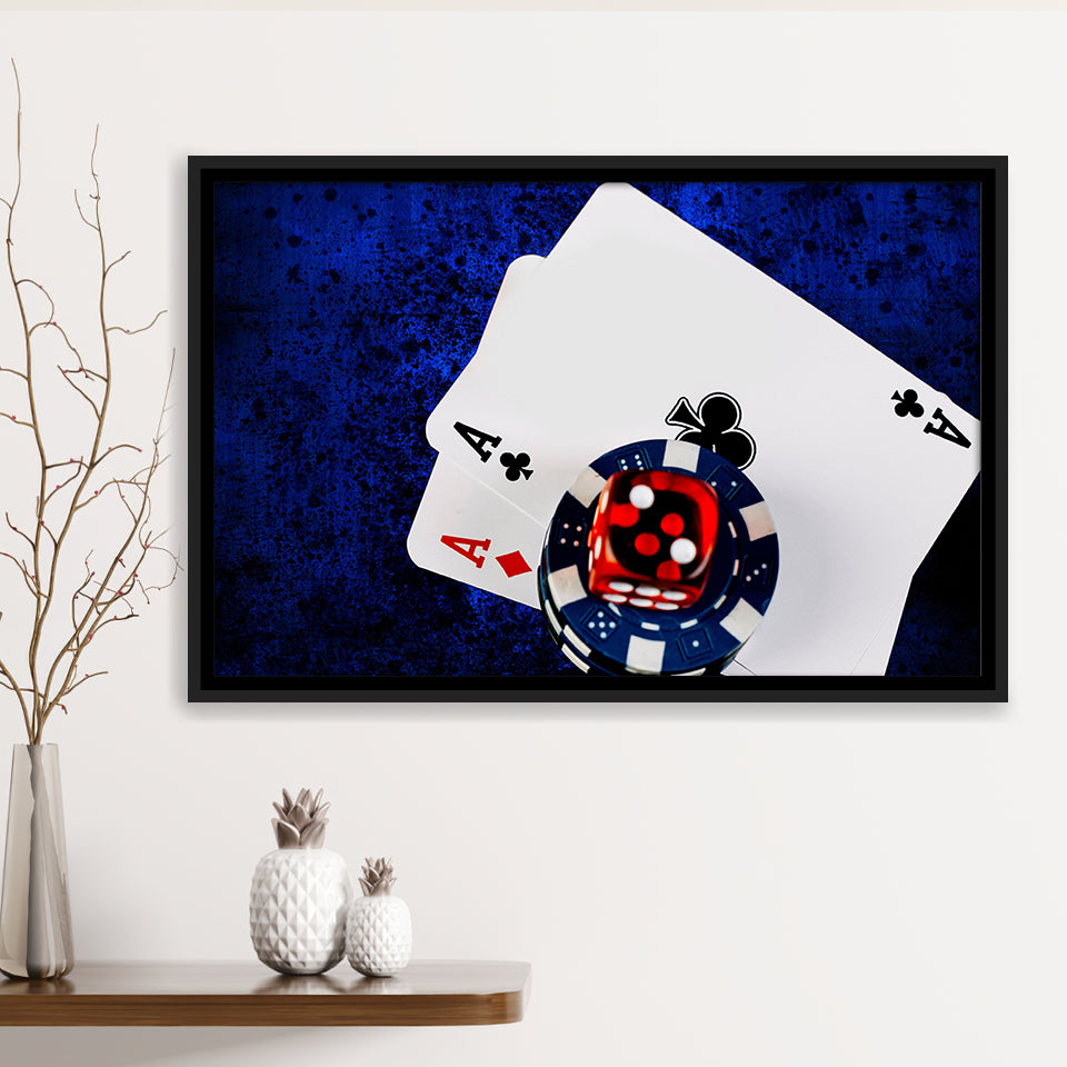 Poker, Poker Player Gift Framed Canvas Prints Wall Art Decor, Black Floating Frame