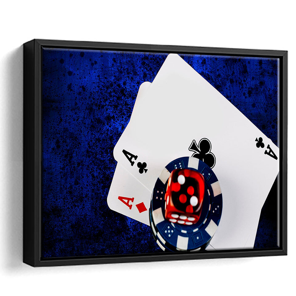 Poker, Poker Player Gift Framed Canvas Prints Wall Art Decor, Black Floating Frame
