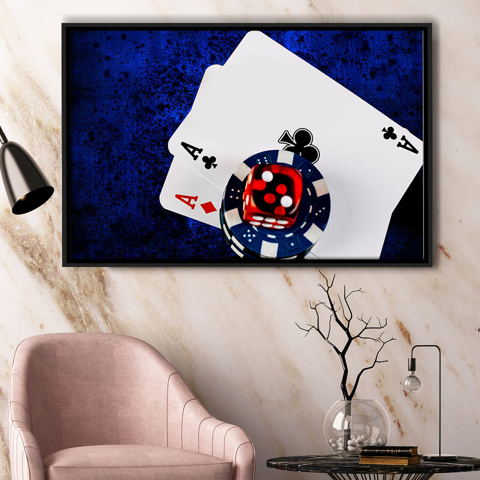 Poker, Poker Player Gift Framed Canvas Prints Wall Art Decor, Black Floating Frame