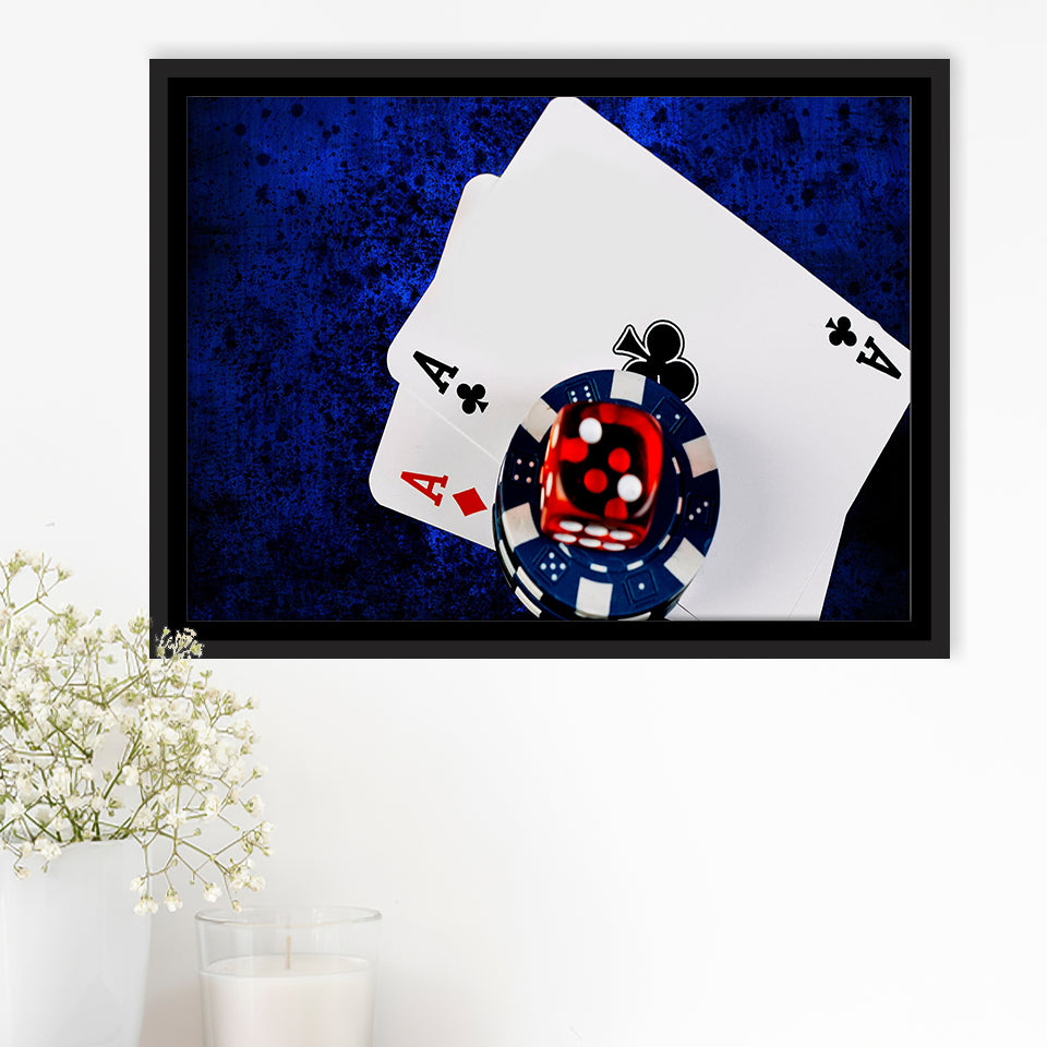 Poker, Poker Player Gift Framed Canvas Prints Wall Art Decor, Black Floating Frame