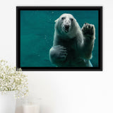 Polar Bear Under Water, Polar Bear Wall Decor Framed Canvas Prints Wall Art Decor, Black Floating Frame