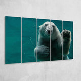 Polar Bear Under Water, Polar Bear Wall Decor 5 Panels B,Large Canvas,Canvas Prints Wall Art Home Decor