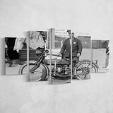 Police Motorcycle Black And White Print, Henderson Motorcycle 5 Panels, Canvas Prints Wall Art Decor, Large Canvas Art