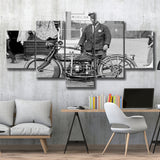 Police Motorcycle Black And White Print, Henderson Motorcycle 5 Panels, Canvas Prints Wall Art Decor, Large Canvas Art