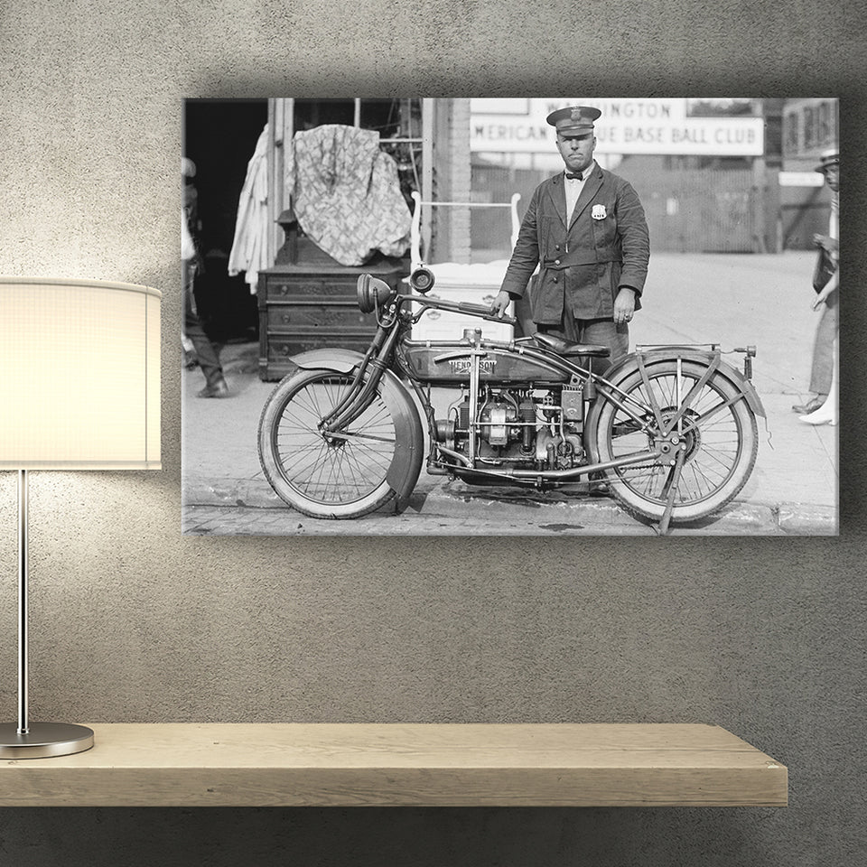 Police Motorcycle Black And White Print, Henderson Motorcycle Canvas Prints Wall Art Home Decor