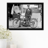 Police Motorcycle Black And White Print, Henderson Motorcycle Framed Canvas Prints Wall Art Home Decor,Floating Frame
