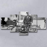 Police Motorcycle Black And White Print, Henderson Motorcycle 5 Panels, Canvas Prints Wall Art Decor, Large Canvas Art