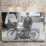 Police Motorcycle Black And White Print, Henderson Motorcycle Canvas Prints Wall Art Home Decor