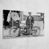 Police Motorcycle Black And White Print, Henderson Motorcycle Larger Canvas Art, 5 Piece Canvas Prints Wall Art Decor