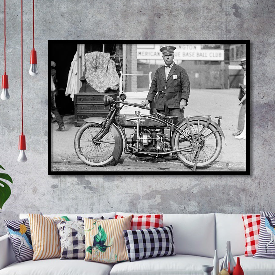 Police Motorcycle Black And White Print, Henderson Motorcycle Framed Art Prints, Wall Art,Home Decor,Framed Picture