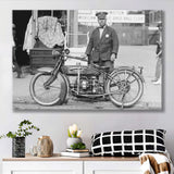 Police Motorcycle Black And White Print, Henderson Motorcycle Canvas Prints Wall Art Home Decor