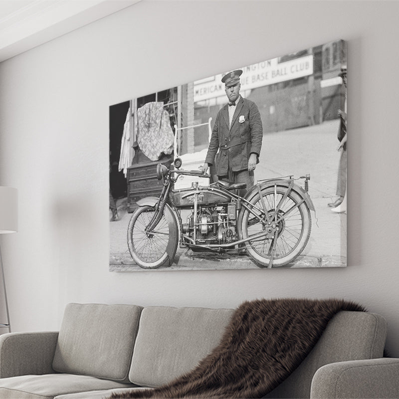 Police Motorcycle Black And White Print, Henderson Motorcycle Canvas Prints Wall Art Home Decor