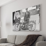 Police Motorcycle Black And White Print, Henderson Motorcycle Canvas Prints Wall Art Home Decor