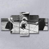 Poodle Jump Rope Black And White Print, French Poodle 5 Panels, Canvas Prints Wall Art Decor, Large Canvas Art