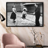 Poodle Jump Rope Black And White Print, French Poodle Framed Canvas Prints Wall Art Home Decor,Floating Frame