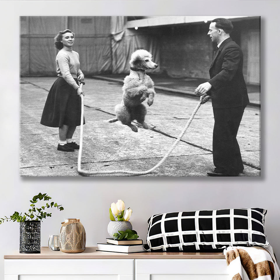 Poodle Jump Rope Black And White Print, French Poodle Canvas Prints Wall Art Home Decor