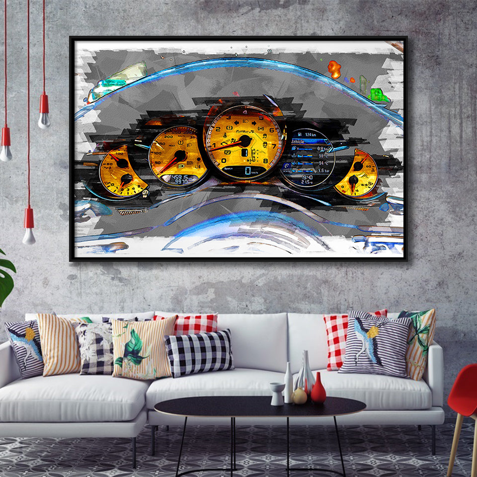Porsche GT3 Cockpit Framed Canvas Prints Wall Art Decor - Painting Canvas, Framed Picture, Home Decor