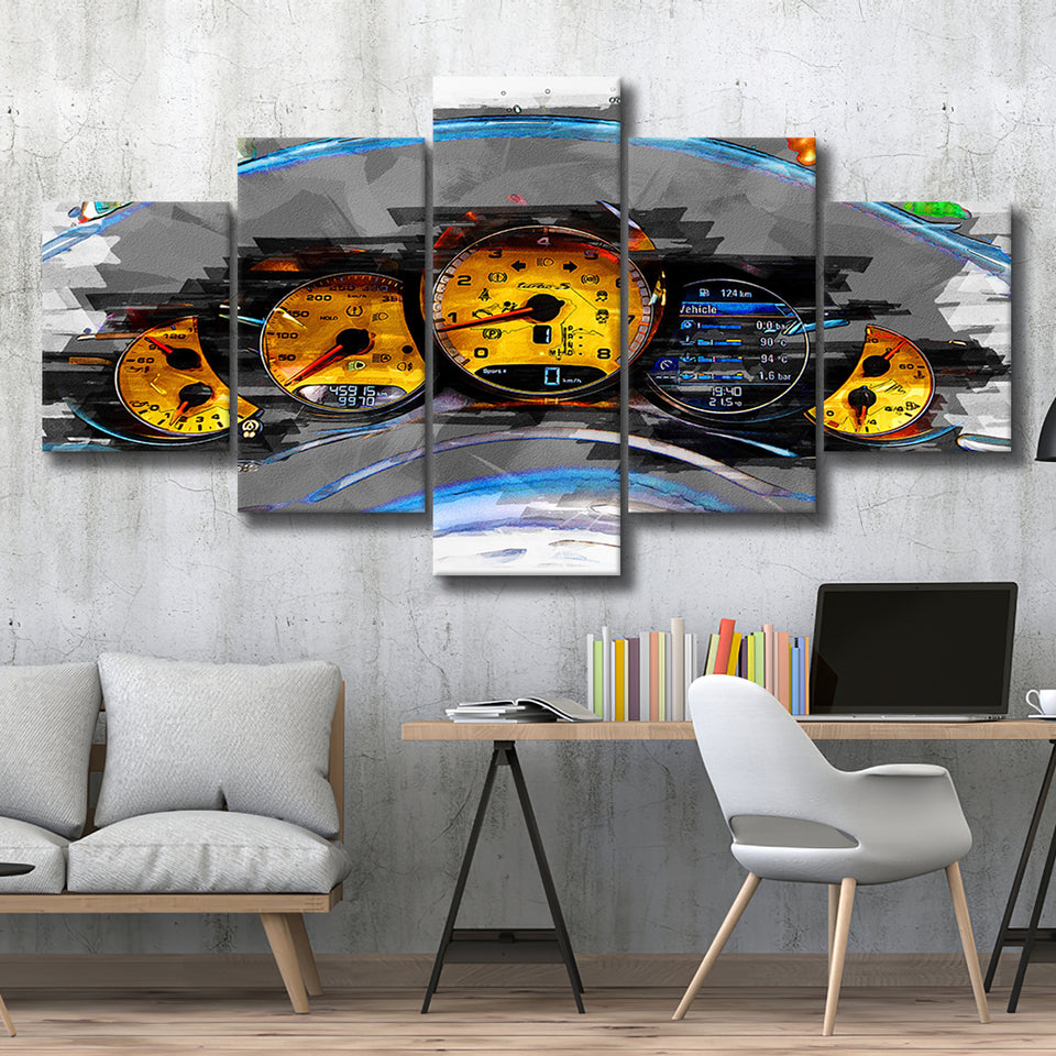 Porsche GT3 Cockpit 5 Pieces Canvas Prints Wall Art Decor - Painting Canvas, Mixed Canvas, Multi Panels
