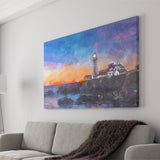 Portland Head Light Cape Elizabeth Maine City Art Watercolor Canvas Prints Wall Art Home Decor, Large Canvas