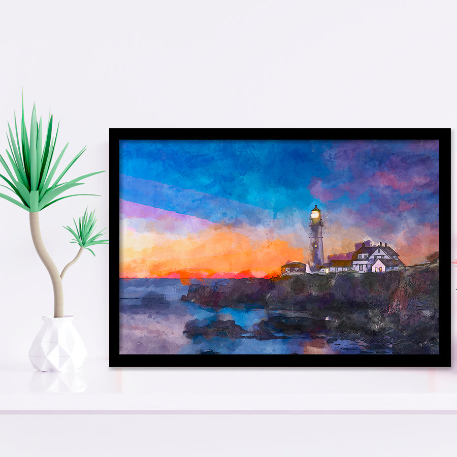 Portland Head Light Cape Elizabeth Maine City Art Watercolor Framed Art Prints Wall Art Decor,Framed Picture