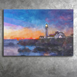 Portland Head Light Cape Elizabeth Maine City Art Watercolor Canvas Prints Wall Art Home Decor, Large Canvas
