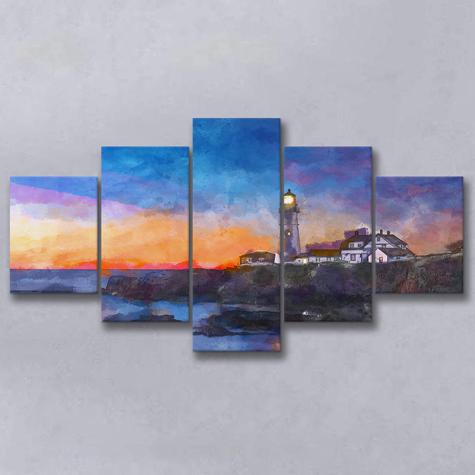 Portland Head Light Cape Elizabeth Maine 5 Pieces Mixed Canvas Prints Wall Art Home Decor