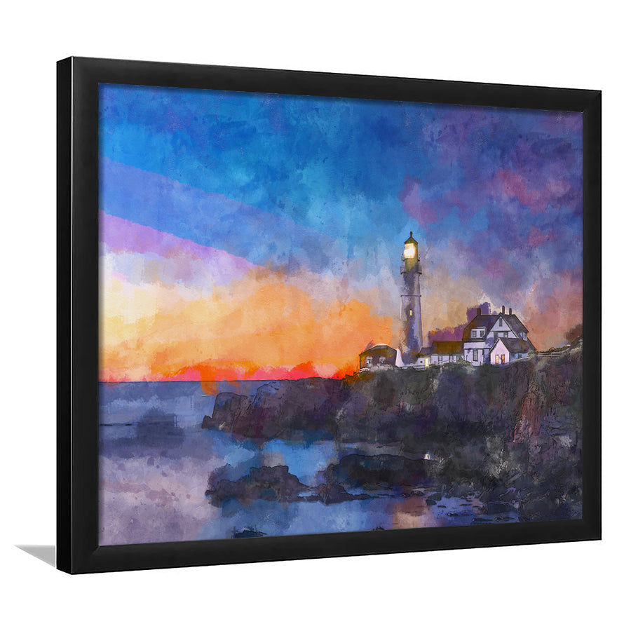 Portland Head Light Cape Elizabeth Maine City Art Watercolor Framed Art Prints Wall Art Decor,Framed Picture