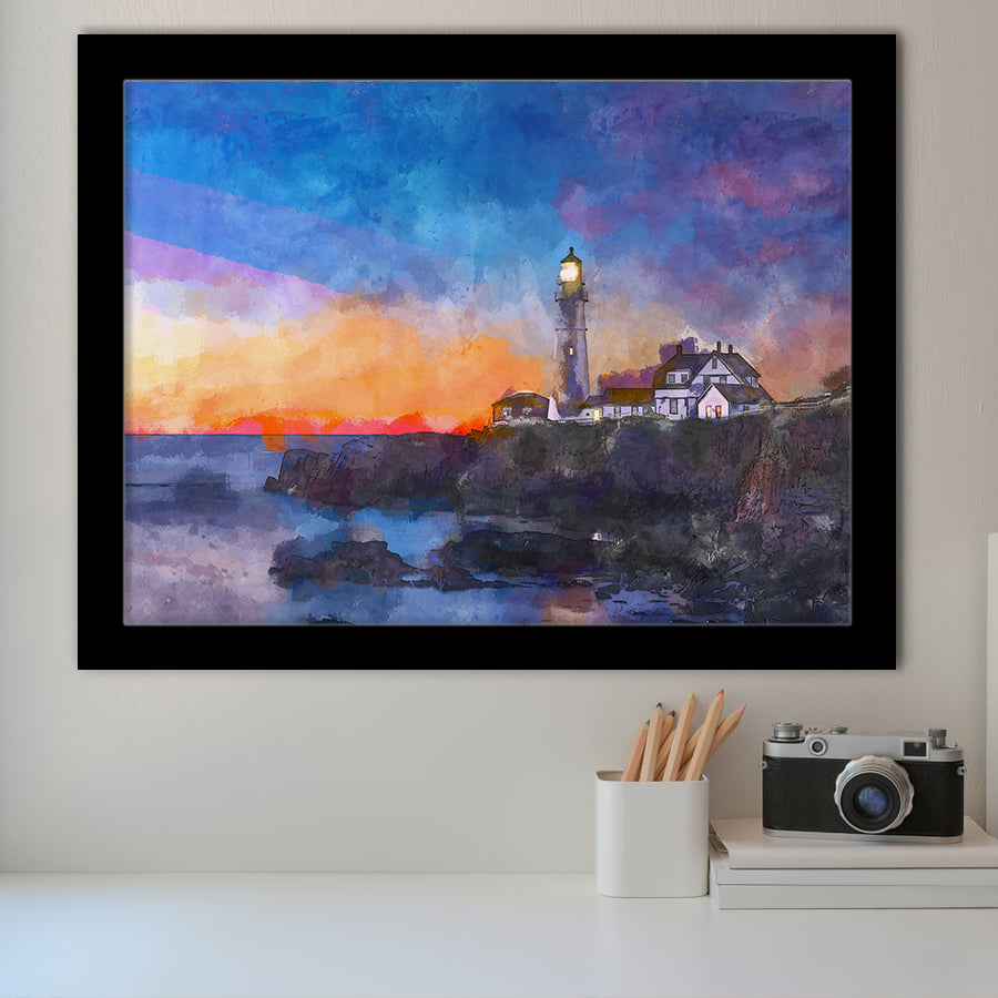 Portland Head Light Cape Elizabeth Maine City Art Watercolor Framed Art Prints Wall Art Decor,Framed Picture