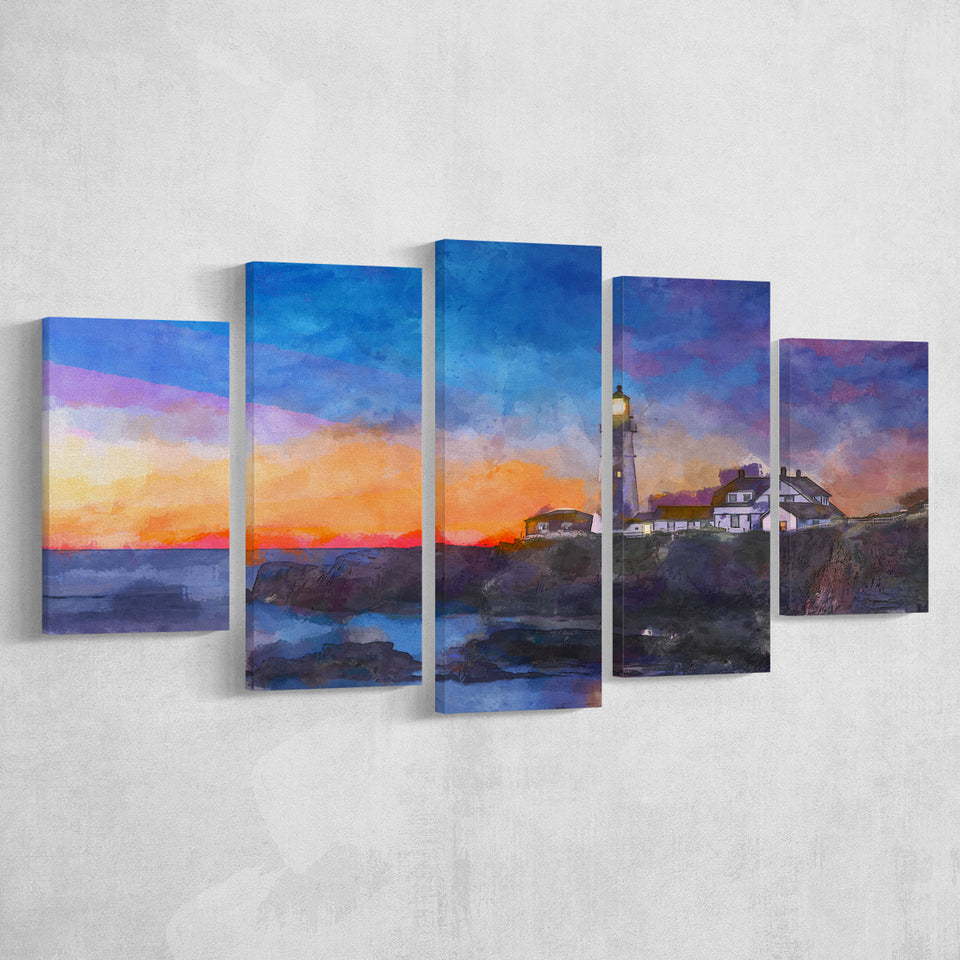 Portland Head Light Cape Elizabeth Maine 5 Pieces Mixed Canvas Prints Wall Art Home Decor