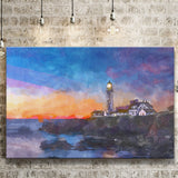 Portland Head Light Cape Elizabeth Maine City Art Watercolor Canvas Prints Wall Art Home Decor, Large Canvas