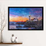 Portland Head Light Cape Elizabeth Maine City Art Watercolor Framed Canvas Prints Wall Art Home Decor,Floating Frame