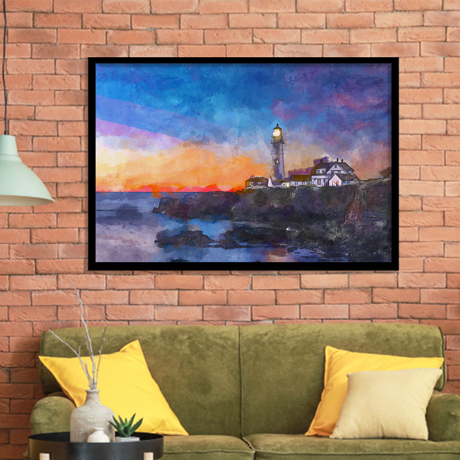 Portland Head Light Cape Elizabeth Maine City Art Watercolor Framed Art Prints Wall Art Decor,Framed Picture