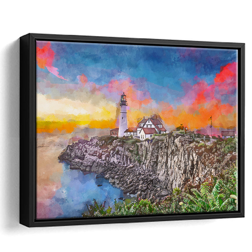 Portland Maine Usa Head Light City Art Watercolor Framed Canvas Prints Wall Art Home Decor,Floating Frame