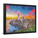 Portland Maine Usa Head Light City Art Watercolor Framed Art Prints Wall Art Decor,Framed Picture