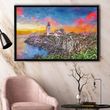 Portland Maine Usa Head Light City Art Watercolor Framed Canvas Prints Wall Art Home Decor,Floating Frame