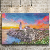 Portland Maine Usa Head Light City Art Watercolor Canvas Prints Wall Art Home Decor, Large Canvas