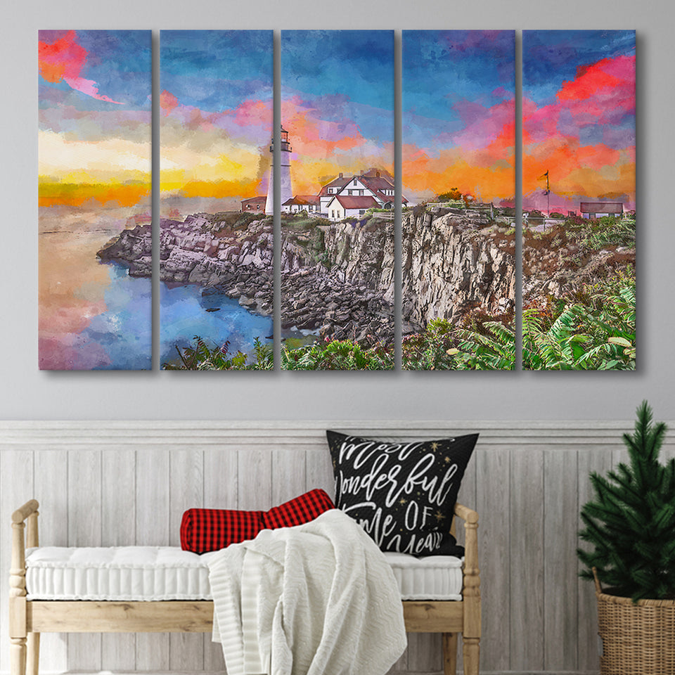 Portland Maine Usa Head Light 5 Pieces Extra Large Canvas Prints Wall Art Home Decor