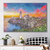 Portland Maine Usa Head Light City Art Watercolor Canvas Prints Wall Art Home Decor, Large Canvas