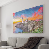 Portland Maine Usa Head Light City Art Watercolor Canvas Prints Wall Art Home Decor, Large Canvas