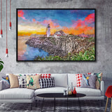 Portland Maine Usa Head Light City Art Watercolor Framed Canvas Prints Wall Art Home Decor,Floating Frame
