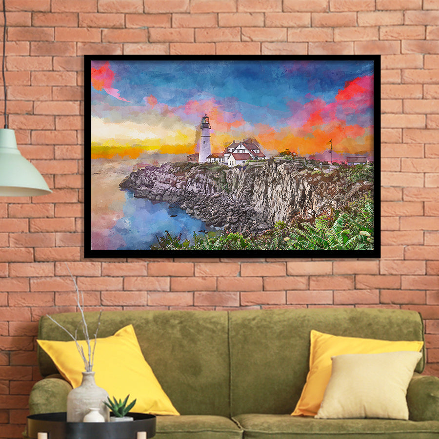 Portland Maine Usa Head Light City Art Watercolor Framed Art Prints Wall Art Decor,Framed Picture