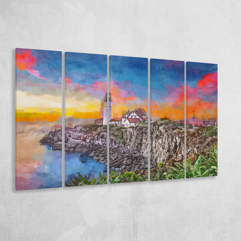 Portland Maine Usa Head Light 5 Pieces Extra Large Canvas Prints Wall Art Home Decor