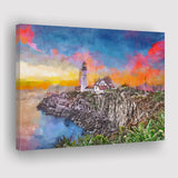 Portland Maine Usa Head Light City Art Watercolor Canvas Prints Wall Art Home Decor, Large Canvas