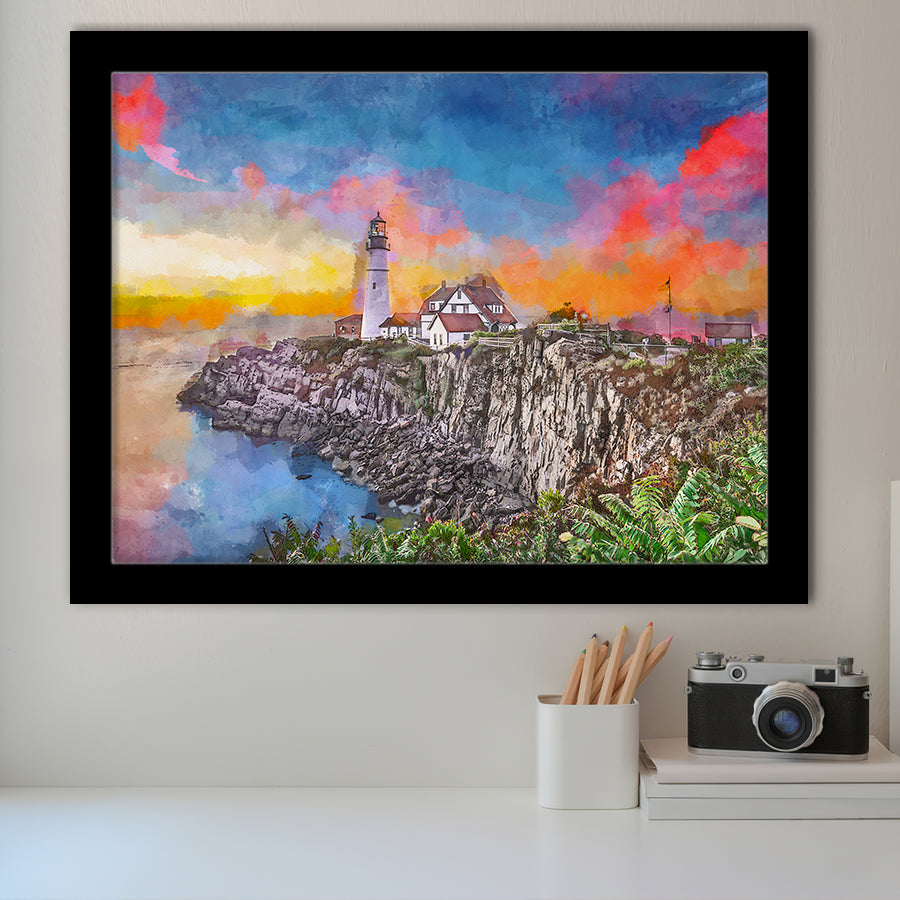 Portland Maine Usa Head Light City Art Watercolor Framed Art Prints Wall Art Decor,Framed Picture