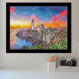 Portland Maine Usa Head Light City Art Watercolor Framed Art Prints Wall Art Decor,Framed Picture