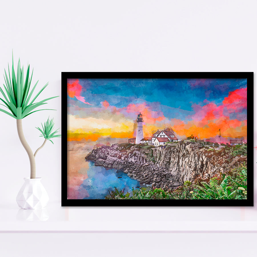 Portland Maine Usa Head Light City Art Watercolor Framed Art Prints Wall Art Decor,Framed Picture