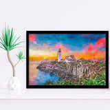 Portland Maine Usa Head Light City Art Watercolor Framed Art Prints Wall Art Decor,Framed Picture